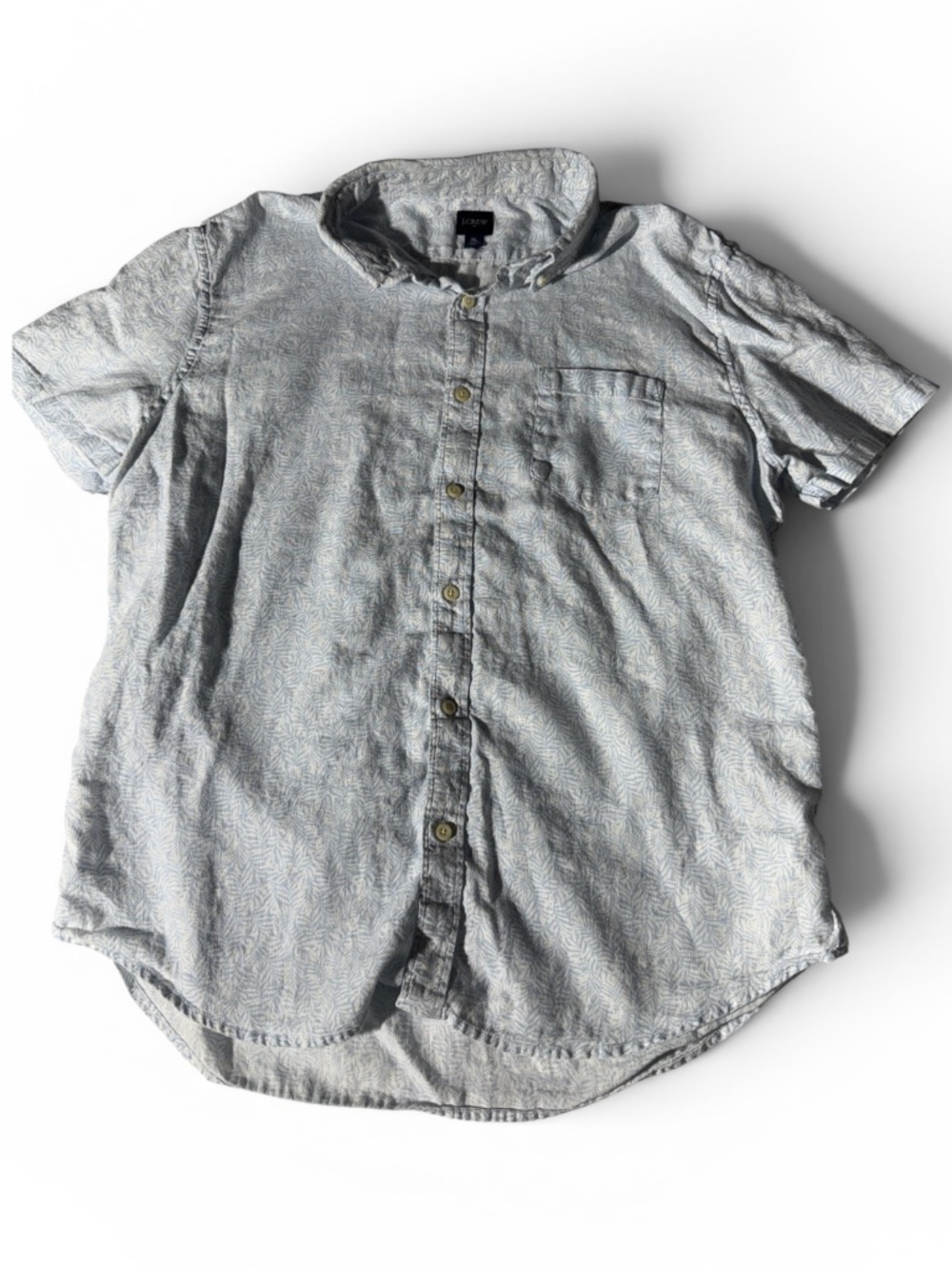 J.Crew Men’s XL Lightweight Linen Blend Leaf Print Short Sleeve Button-Up Shirt